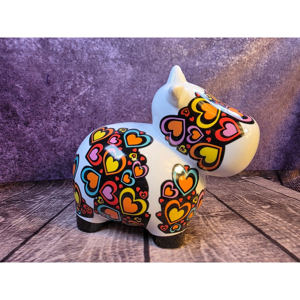 Rare Cowie Money Piggy Bank Pop Art Heart Pattern White ceramic Topchoice